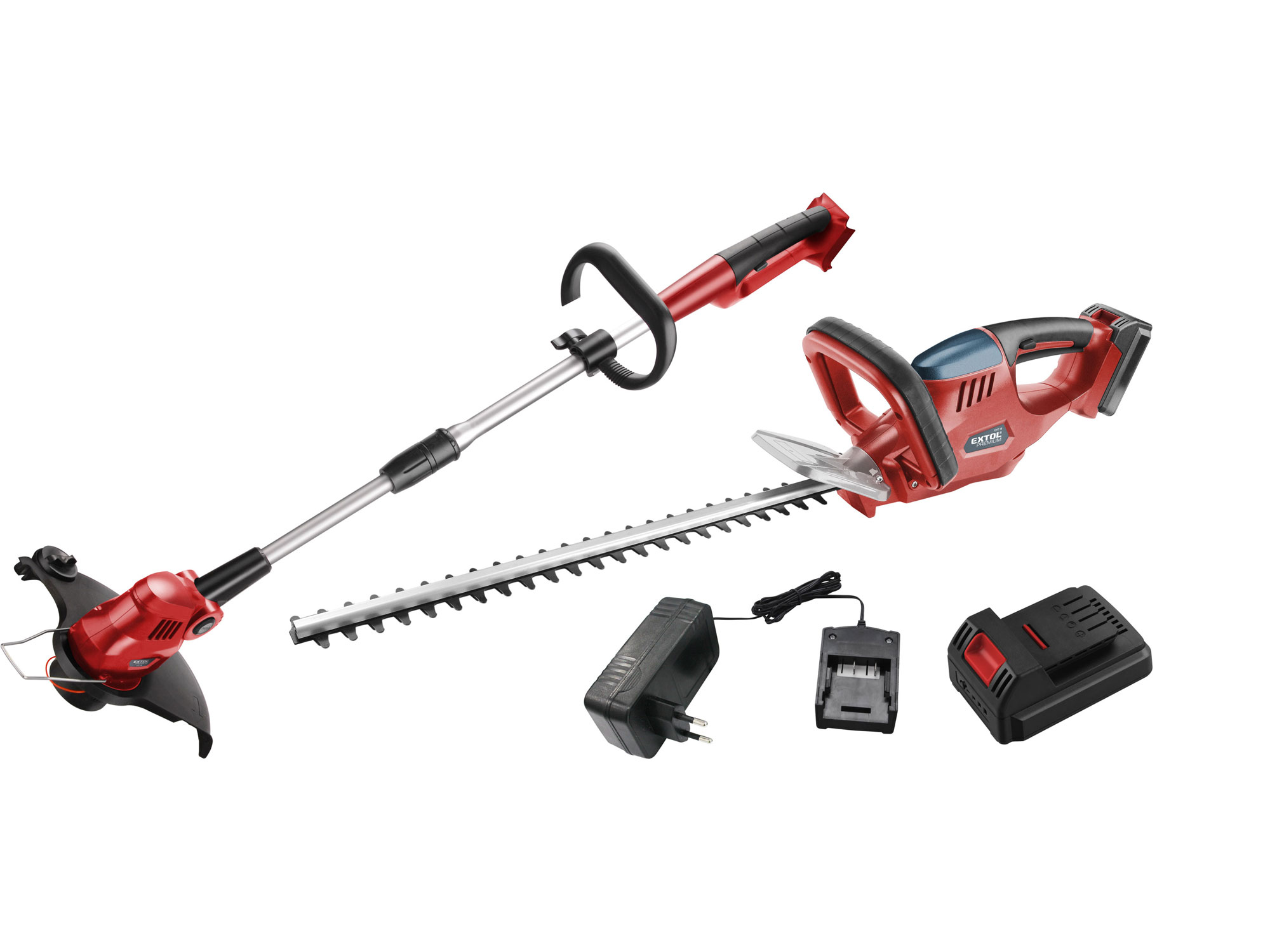 Nůžky na živé ploty + strunová sekačka aku, 18V Li-ion, 1500mAh EXTOL PREMIUM 8895620