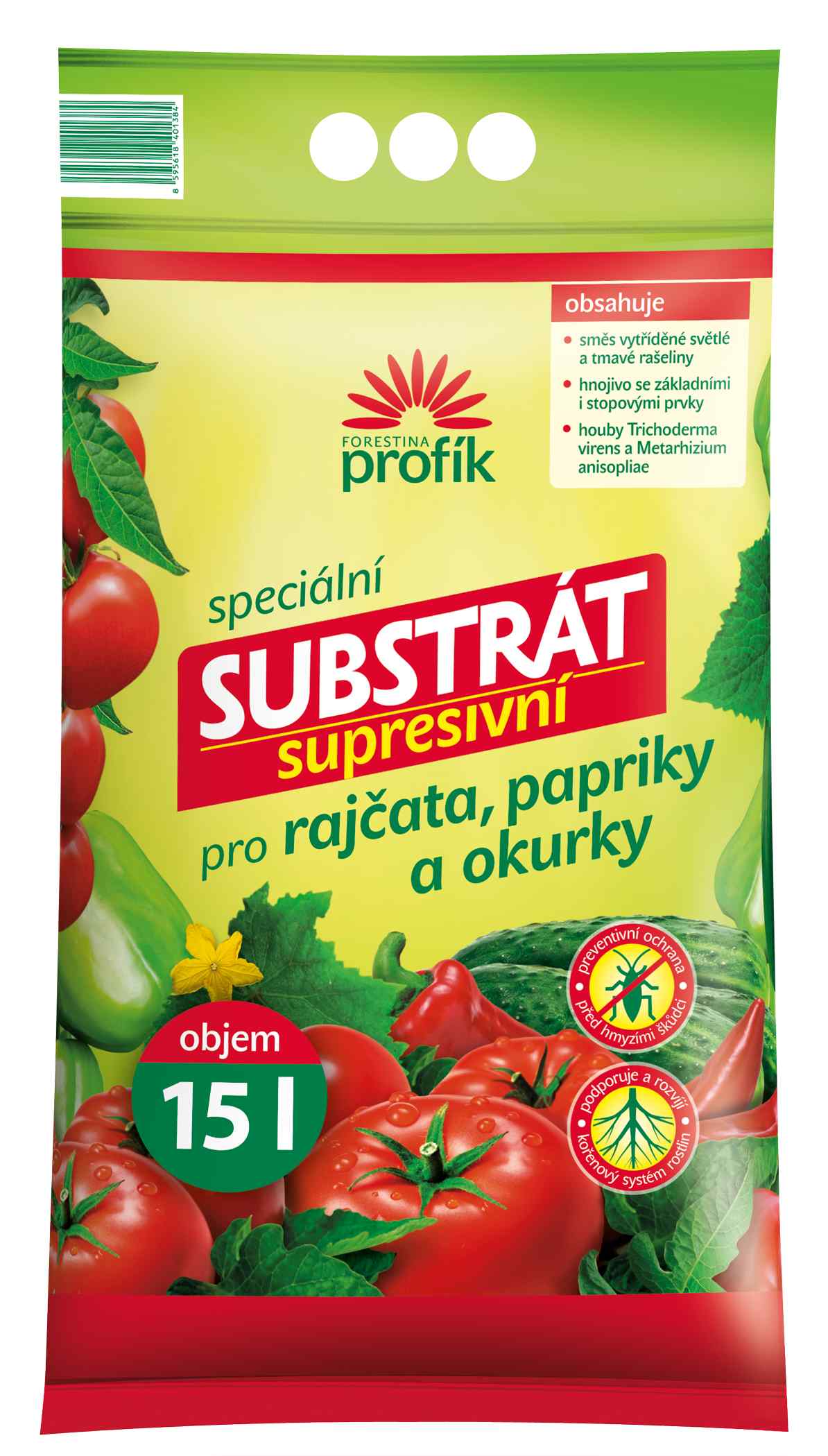 Supresivní substrát pro rajčata, papriky a okurky Forestina PROFÍK 15 l